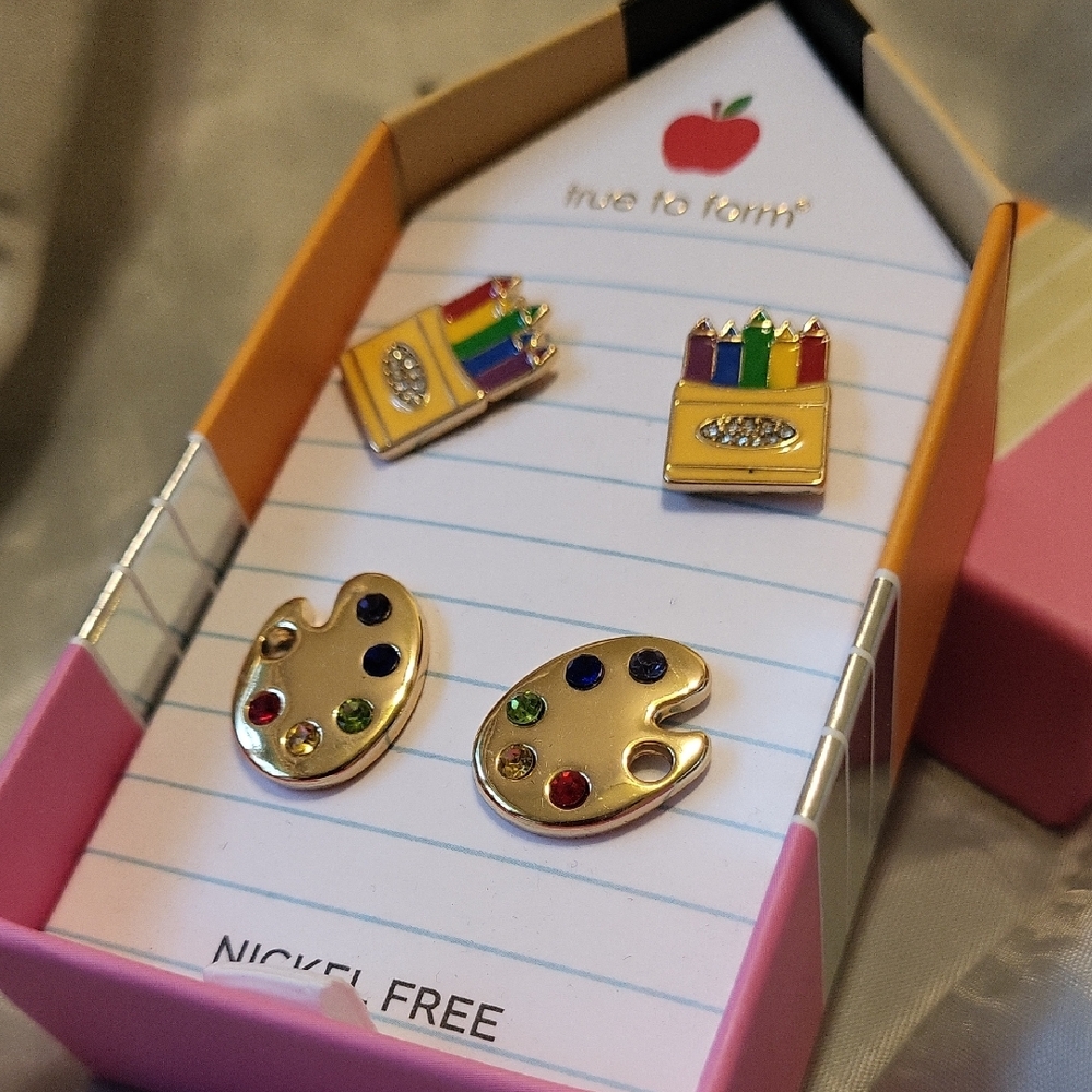 Colorful Crayon and Palette Teacher Earrings BNIB RT Lp